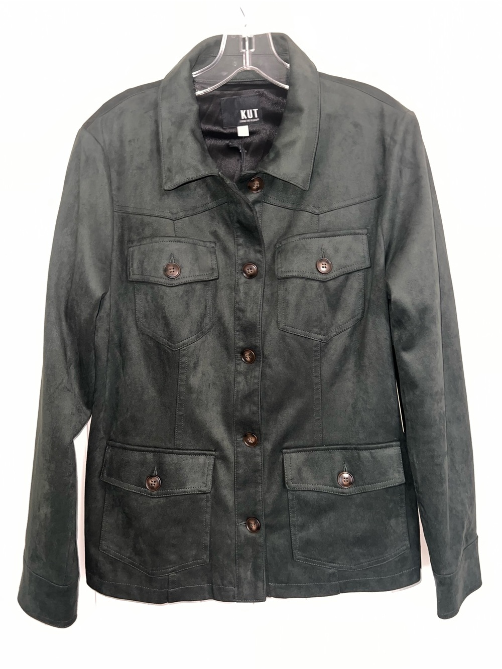 Kut from the Kloth Dark Forest Green Suede Utility Button Jacket